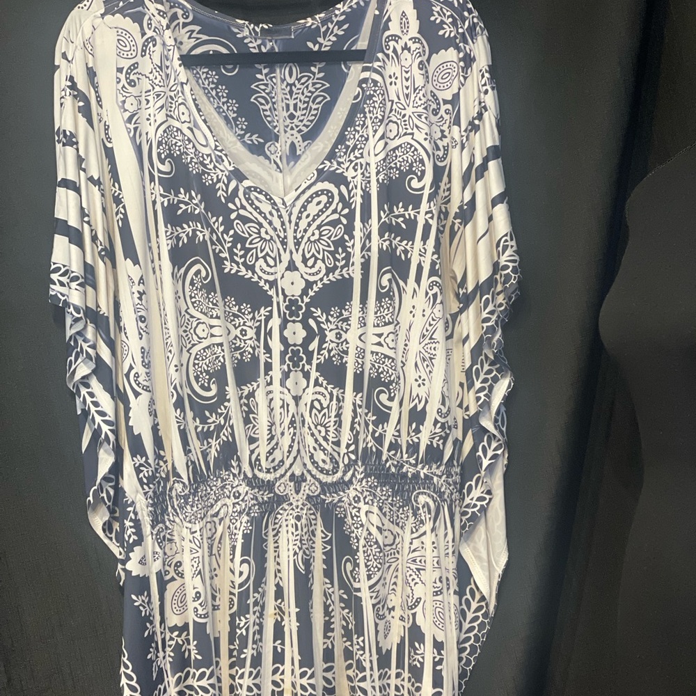 LaFiance Blue and White Top with Angel Sleeve